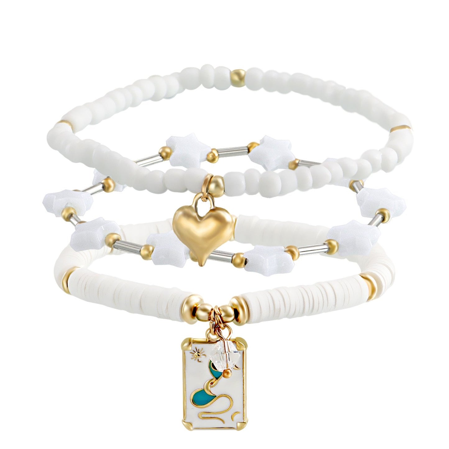 Jewelry Bohemian white soft pottery rice bead bracelet set female niche design bracelet