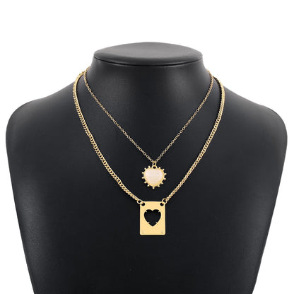 N1171 Internet celebrity temperament sweet and bitter necklace square brand hollow love resin metal pendant necklace