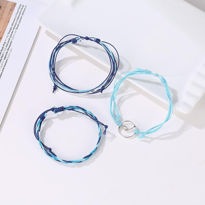 Jewelry Bohemian Braided Bracelet Wave Ocean Wave Bracelet Three-piece Set Simple Hand Jewelry