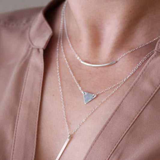 Jewelry fashion street shooting elbow triangle sequin metal strip combination necklace