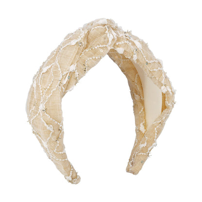 F4437 Geometric fashion trendy headband chiffon sequin embroidery knotted lady temperament headband