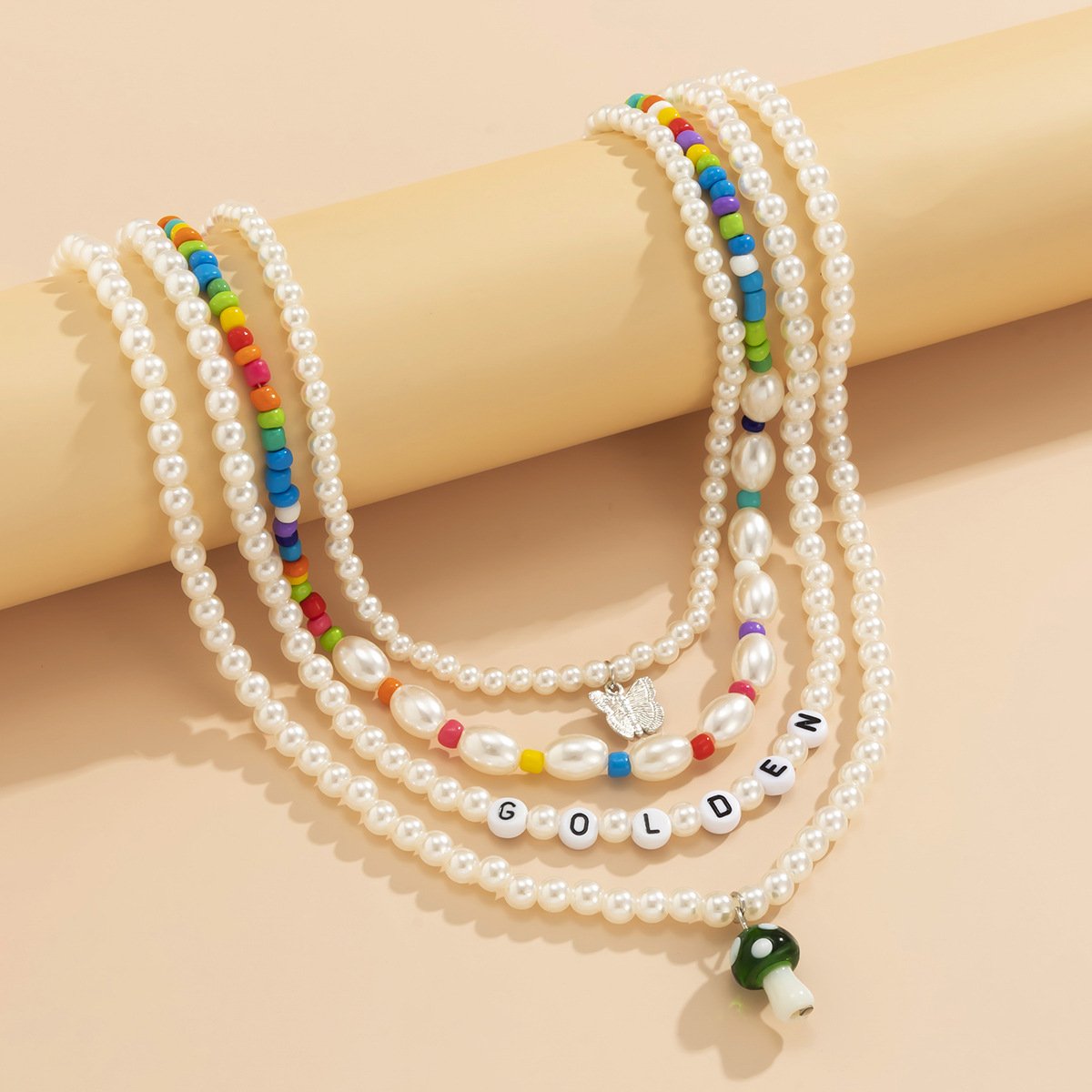 Jewelry creative mix and match multi-variety mushroom butterfly necklace set beaded imitation pearl letter necklace