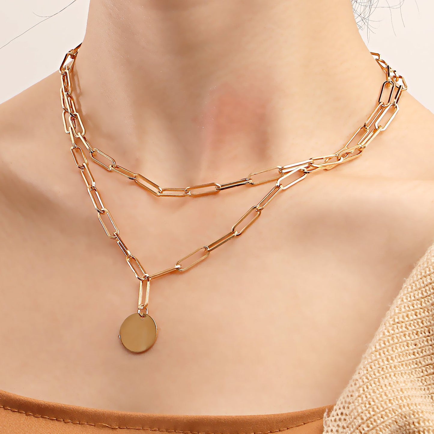 Jewelry creative simple necklace choker personality exaggerated punk disc double back necklace