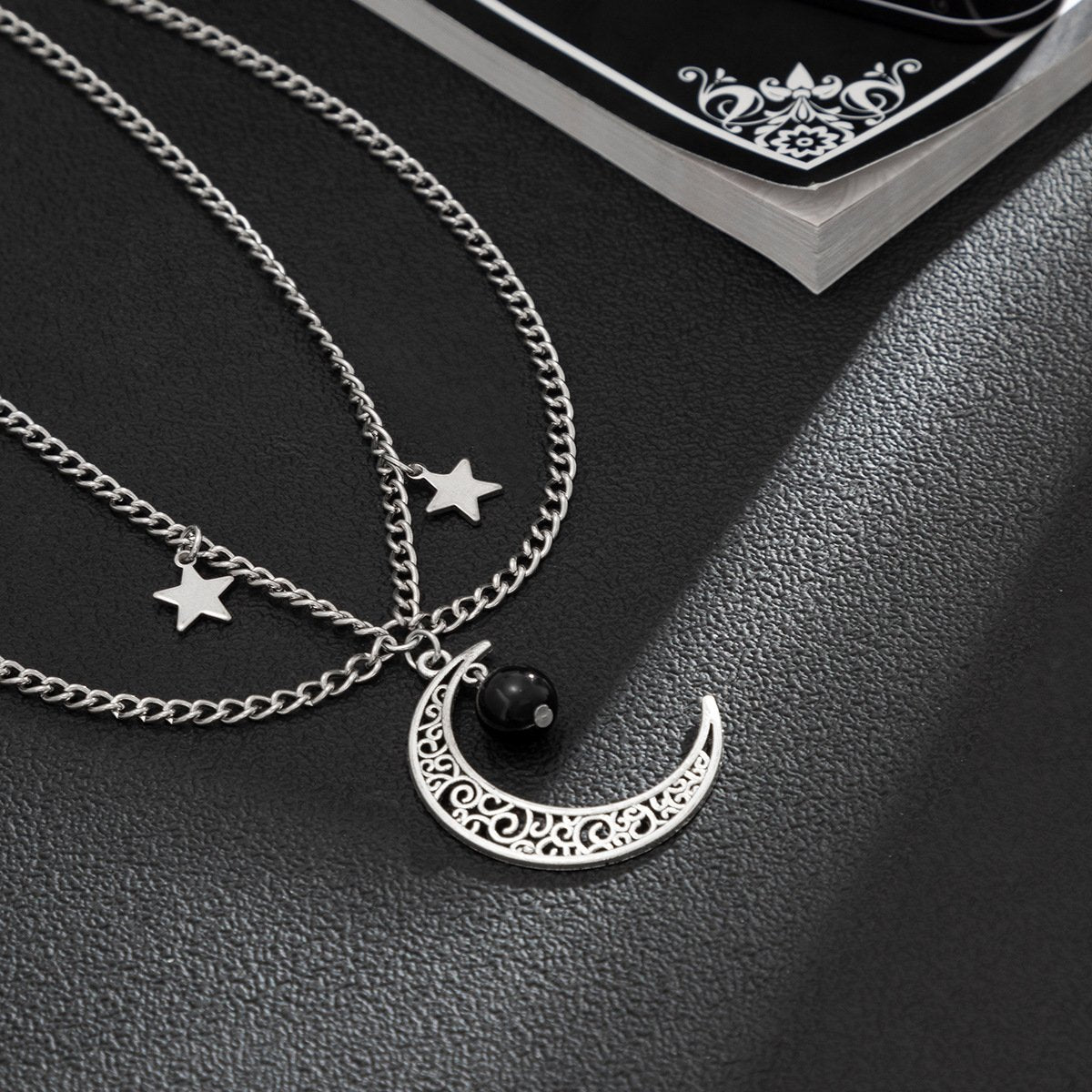 Jewelry Retro Sweet Cool Crescent Moon Star Tassel Necklace Female Simple Geometric Metal Chain Necklace