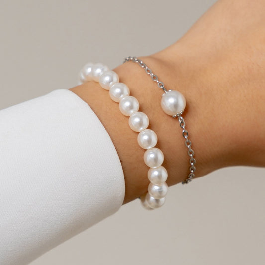 Jewelry Temperament Simple Imitation Pearl Beaded Bracelet Female Retro Cold Metal Chain Jewelry