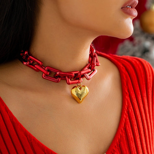 Jewelry personalized Christmas color button chain necklace female metal heart-shaped ball pendant necklace