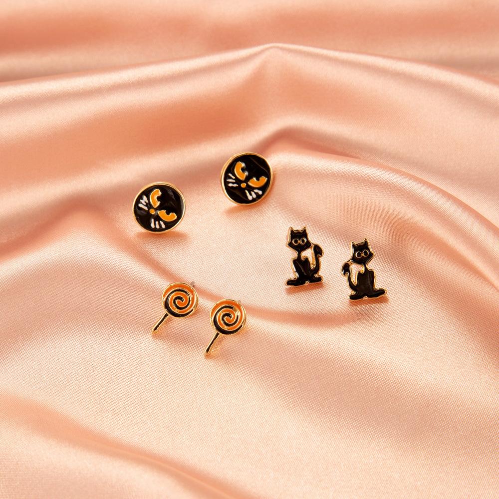 Personality Earrings Halloween Earrings Personality Bat Skull Stud Earrings Fun Funny Set Earrings