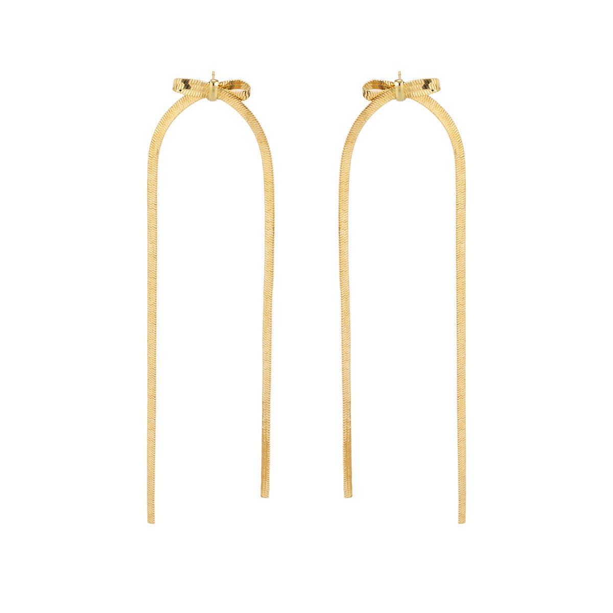 Jewelry Temperament Simple Metal Bow Knot Earrings Versatile Snake Bone Chain Long Tassel Earrings