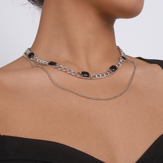 N1441 double-layer bead chain necklace metal acrylic simple necklace niche cold necklace