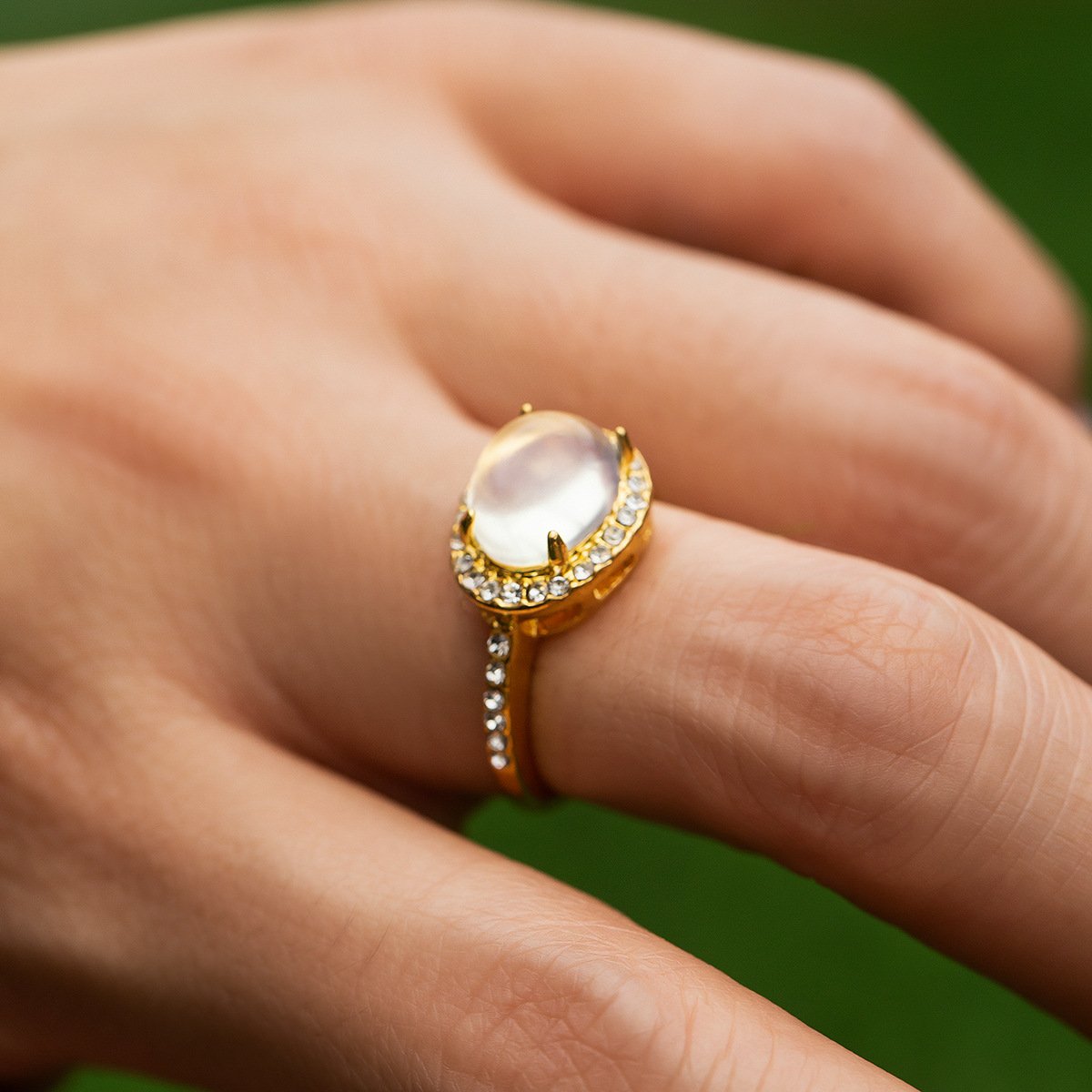 Jewelry simple cold geometric moonstone ring set female personality bat micro-inlaid ring