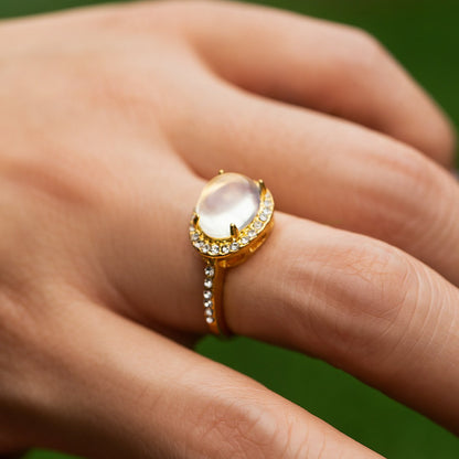 Jewelry simple cold geometric moonstone ring set female personality bat micro-inlaid ring