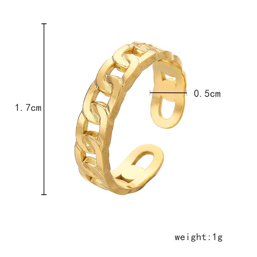 Simple temperament small fresh niche design sense ladies stainless steel open chain stripe adjustable ring