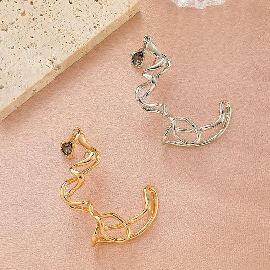 Exaggerated sweet cool alloy irregular auricle ins cold design sense abstract water drop ear clip single female