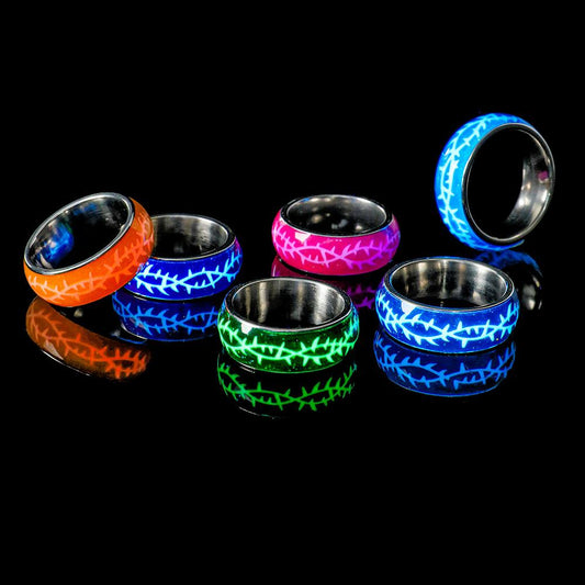 Original Design Fashion Simple Trend Stainless Steel Resin Luminous Thorn Pattern Creative Ring