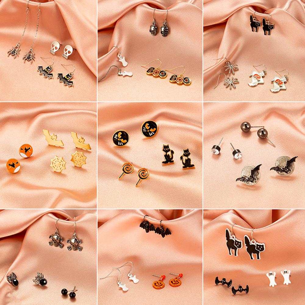Personality Earrings Halloween Earrings Personality Bat Skull Stud Earrings Fun Funny Set Earrings