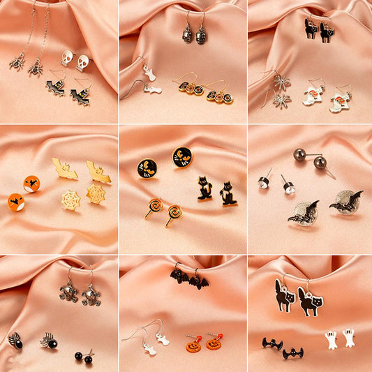 Personality Earrings Halloween Earrings Personality Bat Skull Stud Earrings Fun Funny Set Earrings