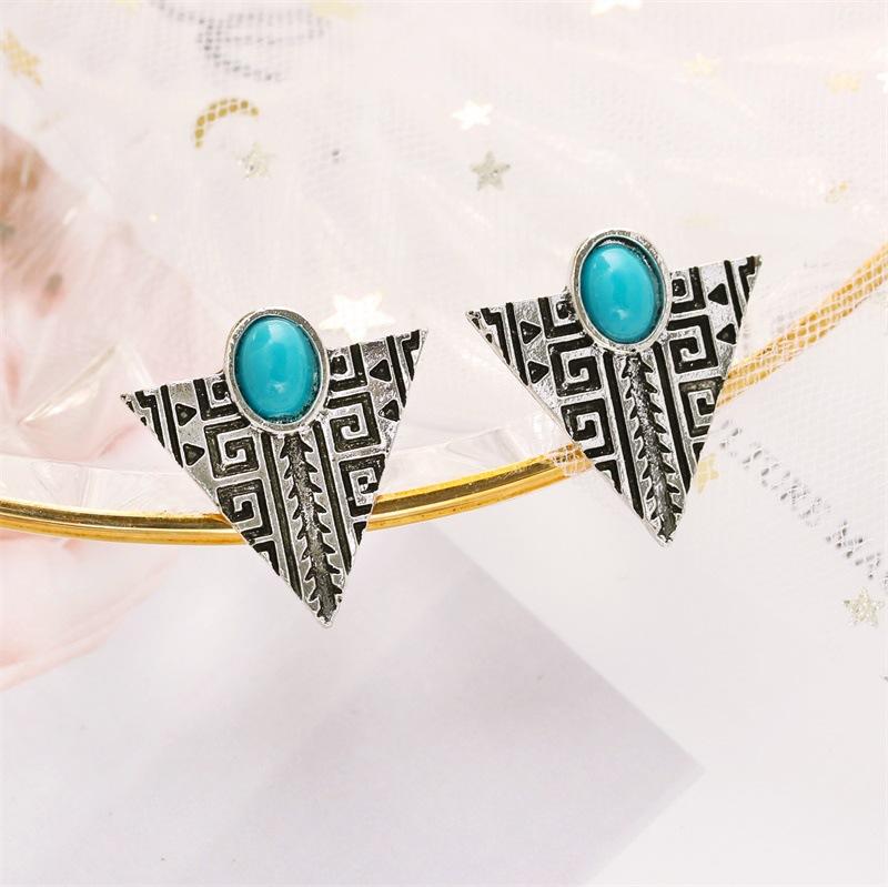 Turquoise Triangle Earrings Female Fashion Bohemia Metal Geometric Earrings Old Earrings