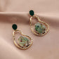 Irregular geometric fashion hollow green aventurine crushed stone earrings personality dripping oil gourd earrings