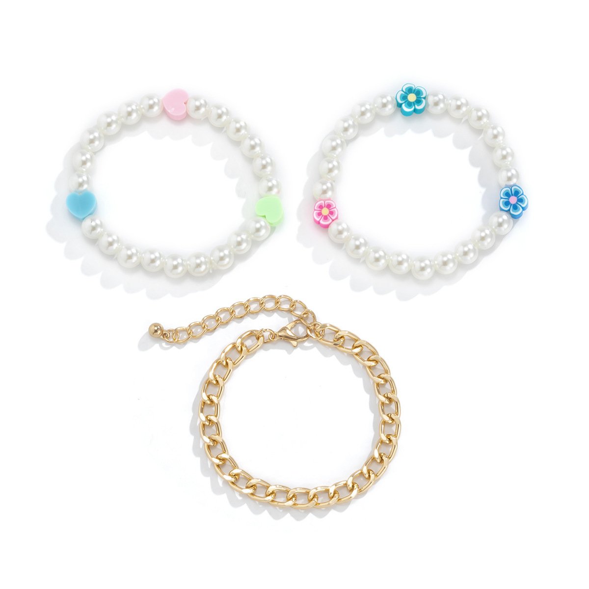 Jewelry Fashion Colorful Random Daisy Heart Bracelet Set Sweet Cool Imitation Pearl Chain Hand Ornaments