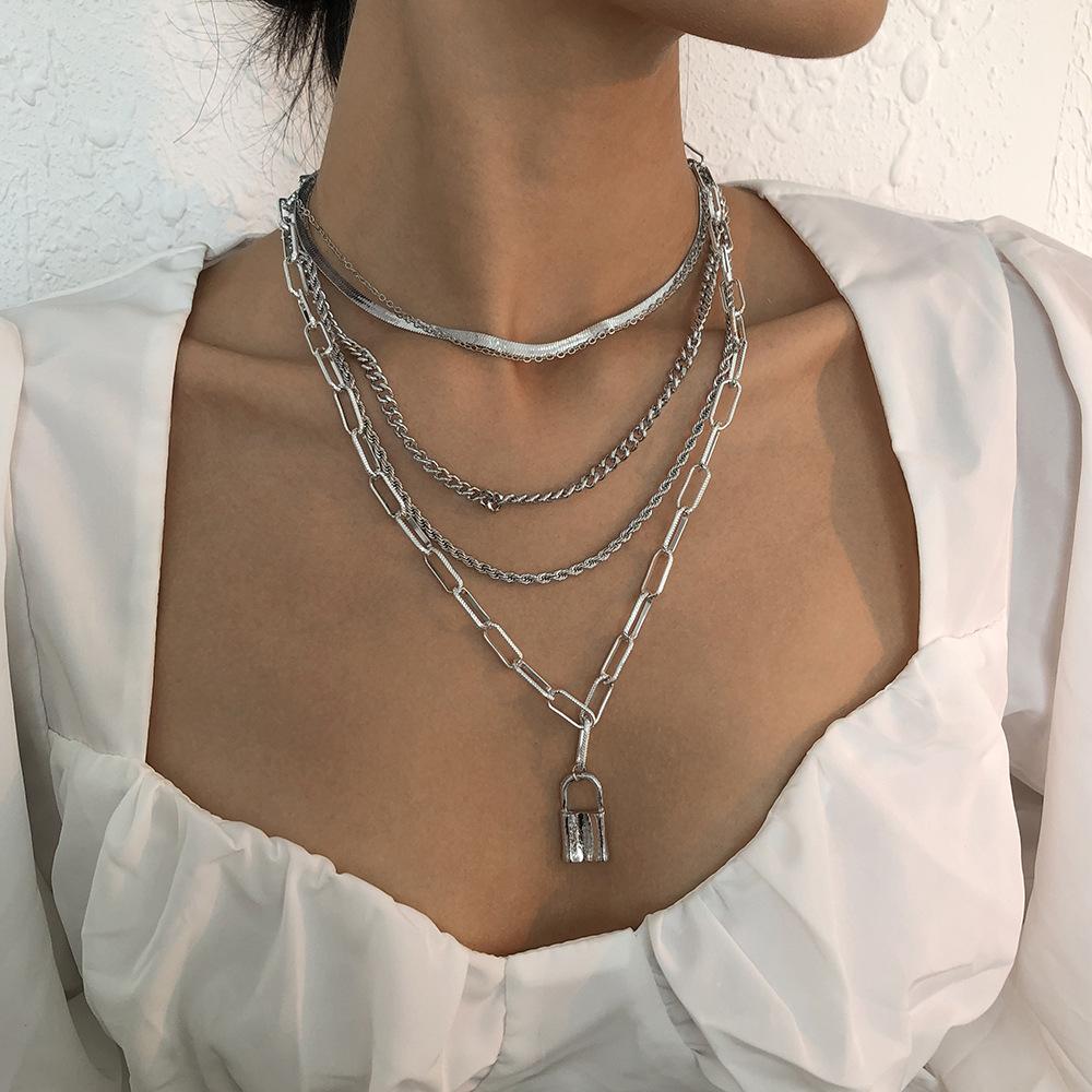 N915 Fashion Chain Necklace Personality Exaggerated Net Red Lock Pendant Necklace Street Shoot Punk Necklace Female