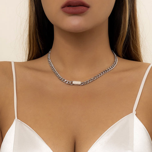 Jewelry Retro Simple Metal Drip Oil Pendant Necklace Hip Hop Geometric Chain Single Layer Necklace Female