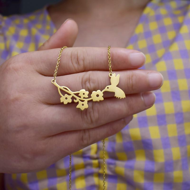 Explosive Summer Olive Bird Branch Versatile Titanium Steel Necklace for Women