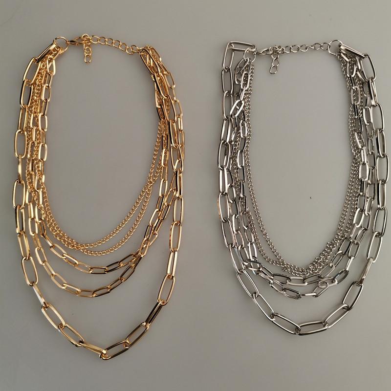 Jewelry Personality Geometric Layer Creative Necklace Women's Retro Punk Multi-layer Mix and Match Chain Necklace