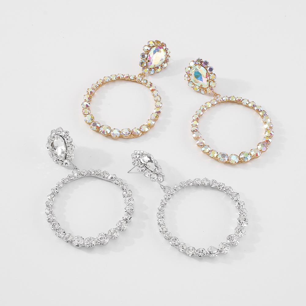 E9974 Diamond super flash earrings creative exaggerated round earrings banquet temperament fashion earrings women