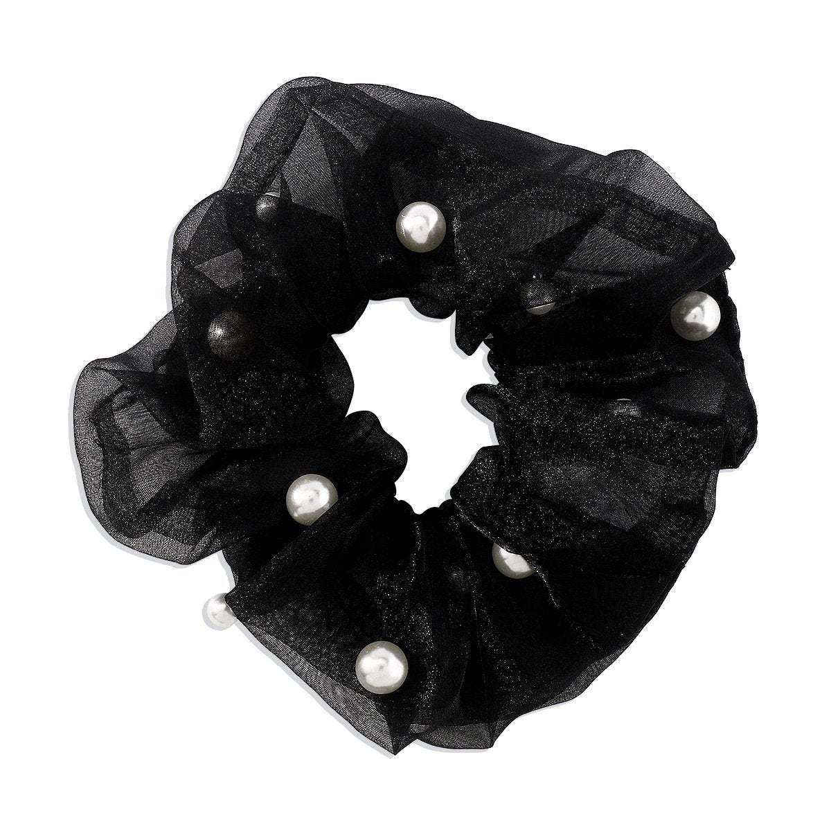 F4285 retro personality net red pearl hair ring organza simple temperament fashion elastic large intestine ponytail hair rope