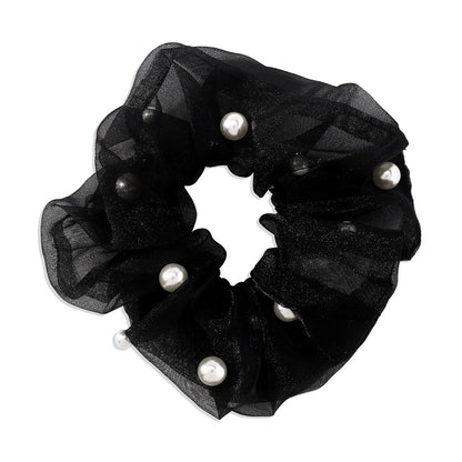 F4285 retro personality net red pearl hair ring organza simple temperament fashion elastic large intestine ponytail hair rope