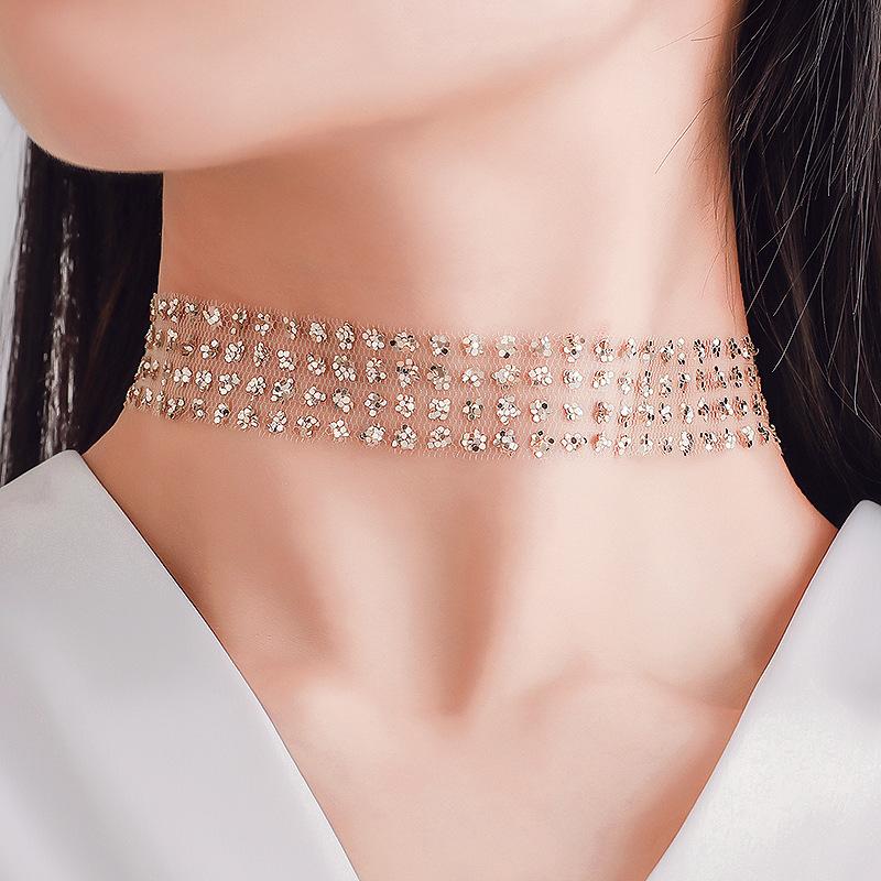 Choker mesh temperament all-match necklace personality cold ins flash diamond sequin necklace clavicle chain