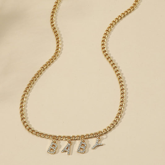 Jewelry Diamond DIY English Alphabet Pendant Necklace Retro Hip Hop Clavicle Chain Couple Accessories