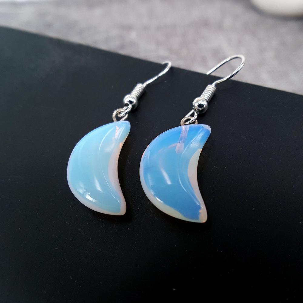 Crescent-shaped fashion ear hook earrings natural stone alloy earrings creative simple earrings simple stalls
