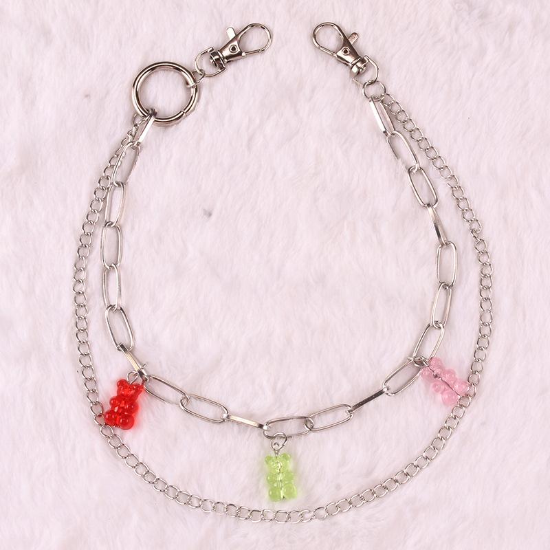 Jewelry bungee di soil cool girl transparent jelly color three bears double waist chain pants chain