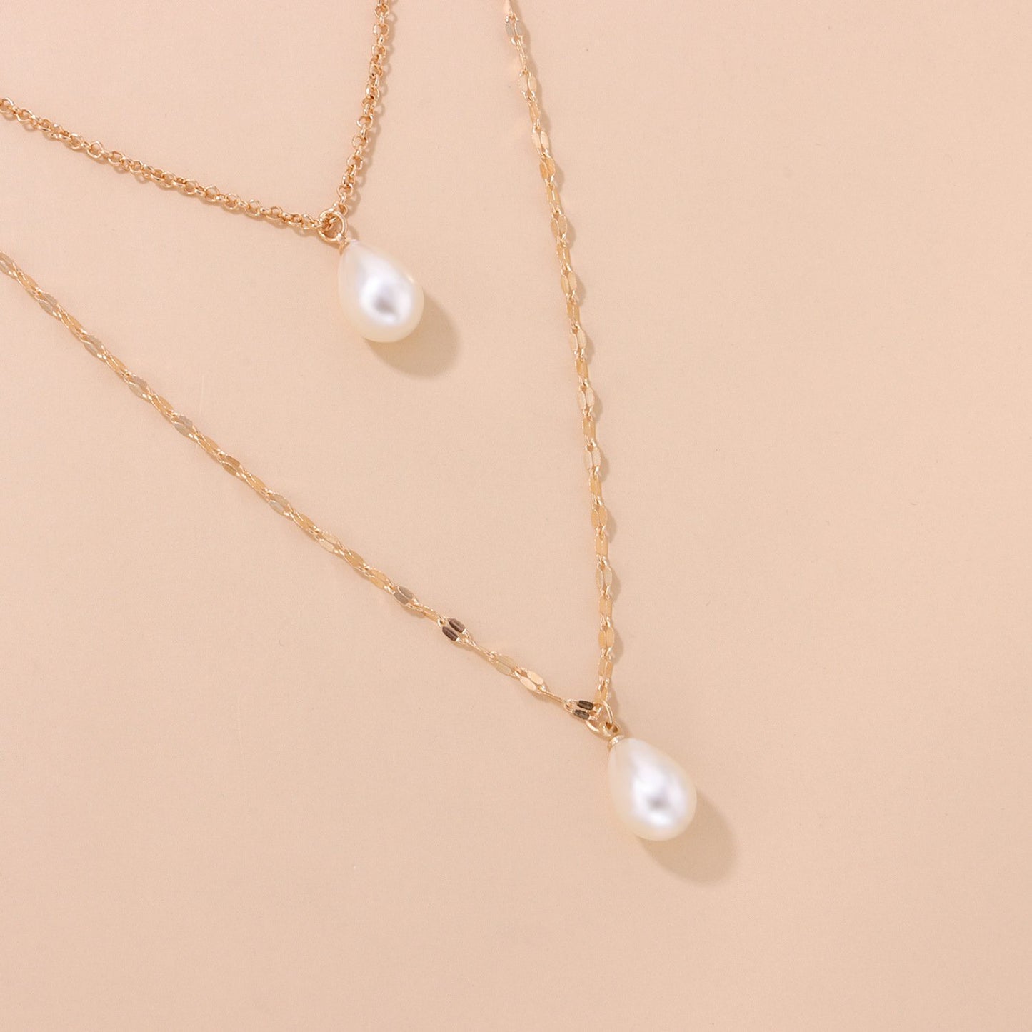 Jewelry Melon Seeds Chain Pearl Drop Shape Necklace Women's Fashion Simple Double Layer Necklace