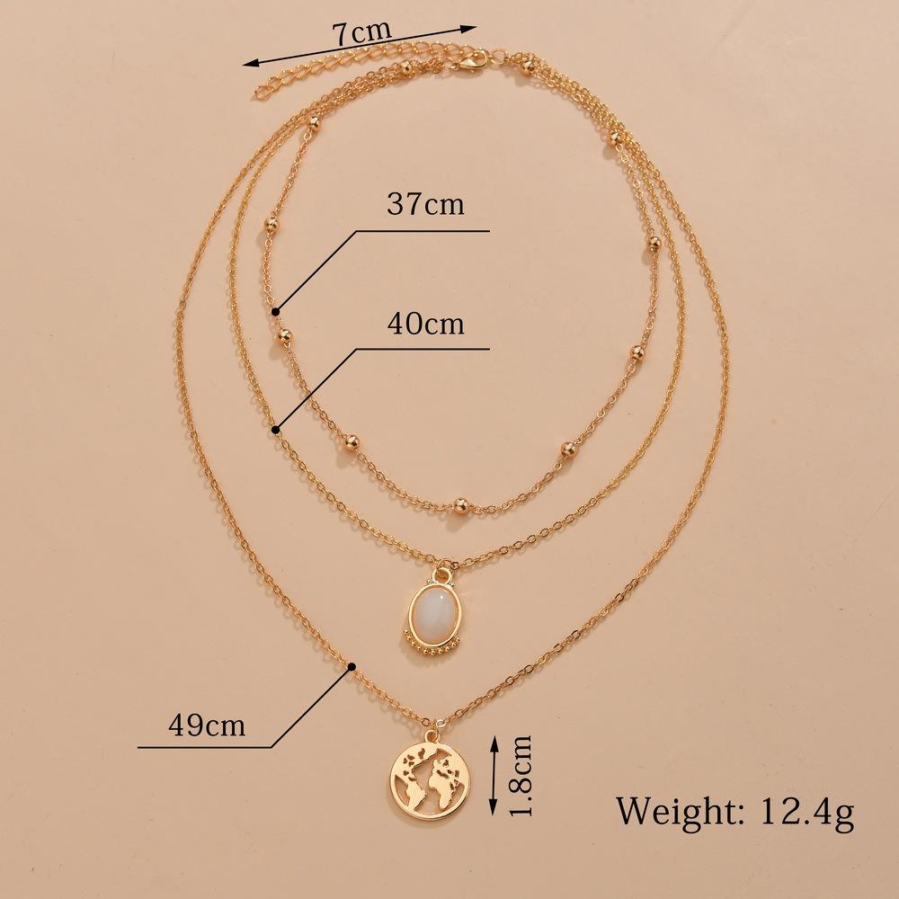 Fashion Alloy World Map Pendant Necklace Vintage Multilayer Chain Necklace Accessories