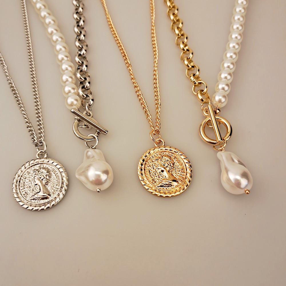 Jewelry special-shaped pearl Baroque pearl retro female image multi-layer OT buckle two-piece necklace
