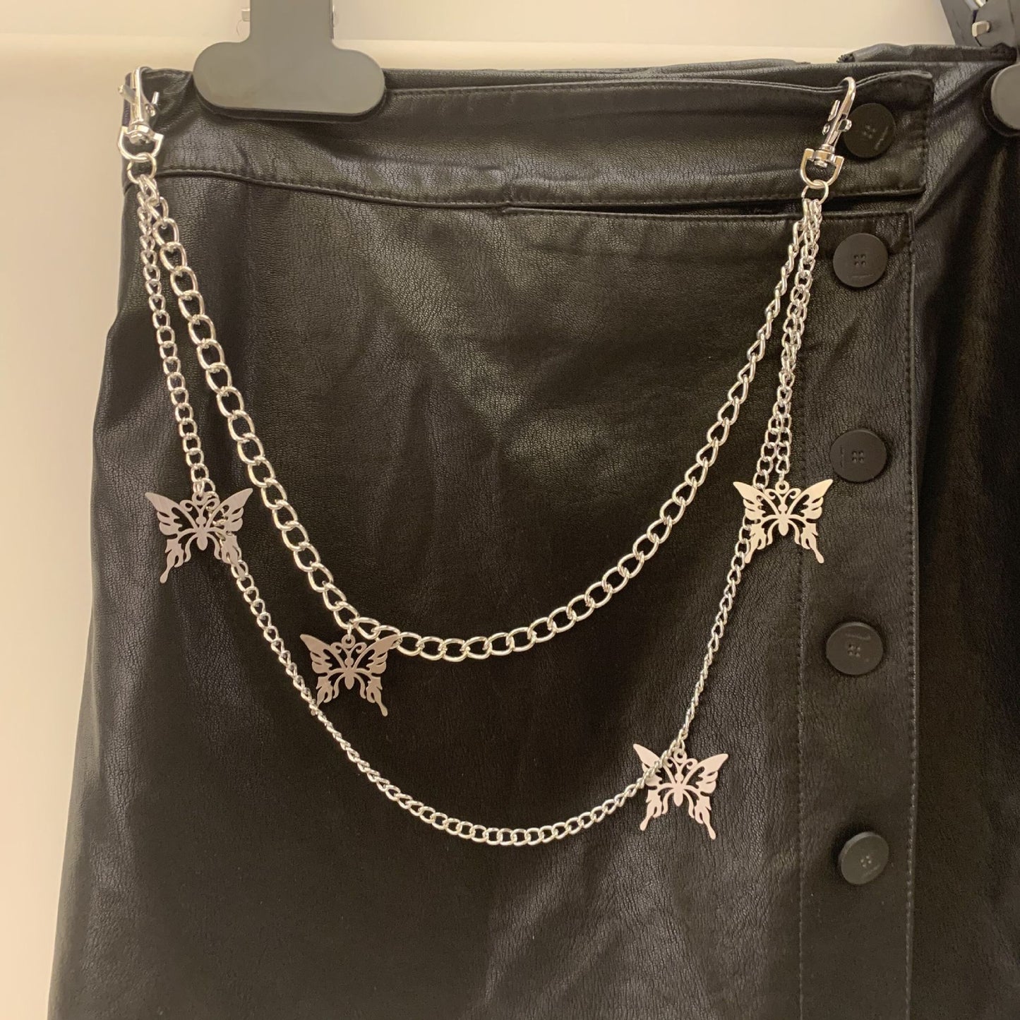 Harajuku homemade hip-hop retro double-layer butterfly pants chain men and women hanging chain decoration trousers waist chain key chain accessories