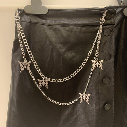 Harajuku homemade hip-hop retro double-layer butterfly pants chain men and women hanging chain decoration trousers waist chain key chain accessories