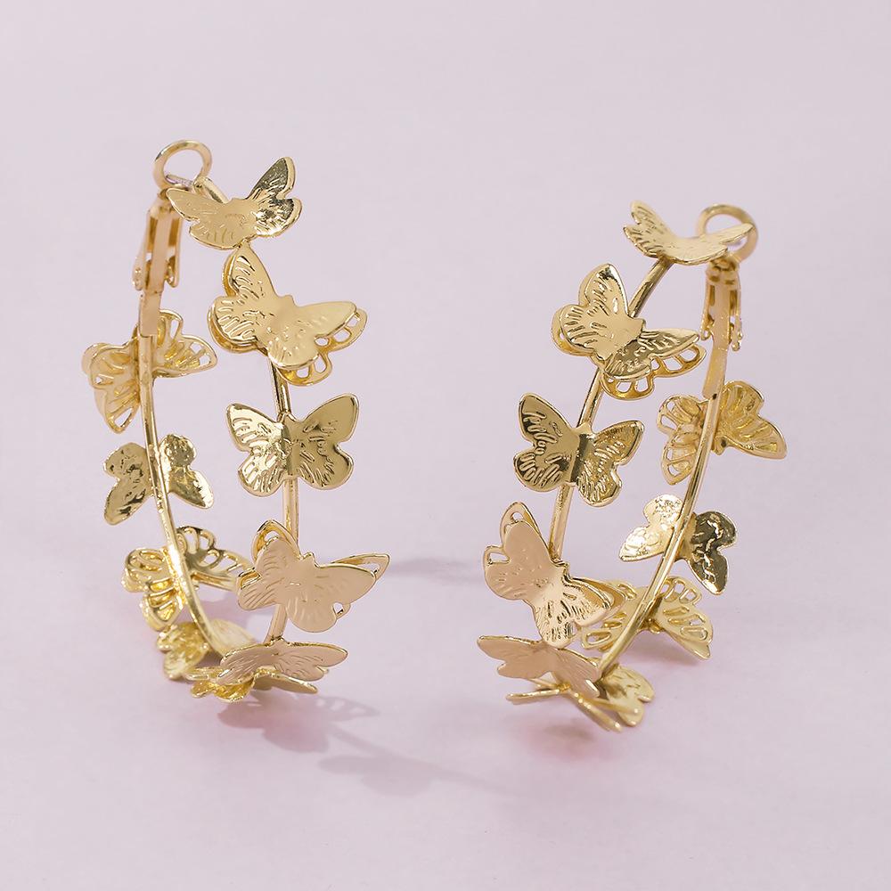 E8738 Mori Fairy Design Earrings Golden Butterfly Exaggerated Circle Earrings Street Catwalk Fashion Earrings