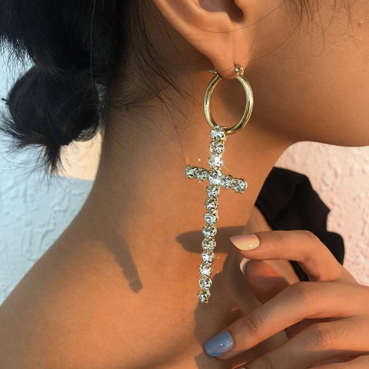 E9977 Jewelry Fashion Diamond Cross Earrings Simple Personality Cold Earrings Women