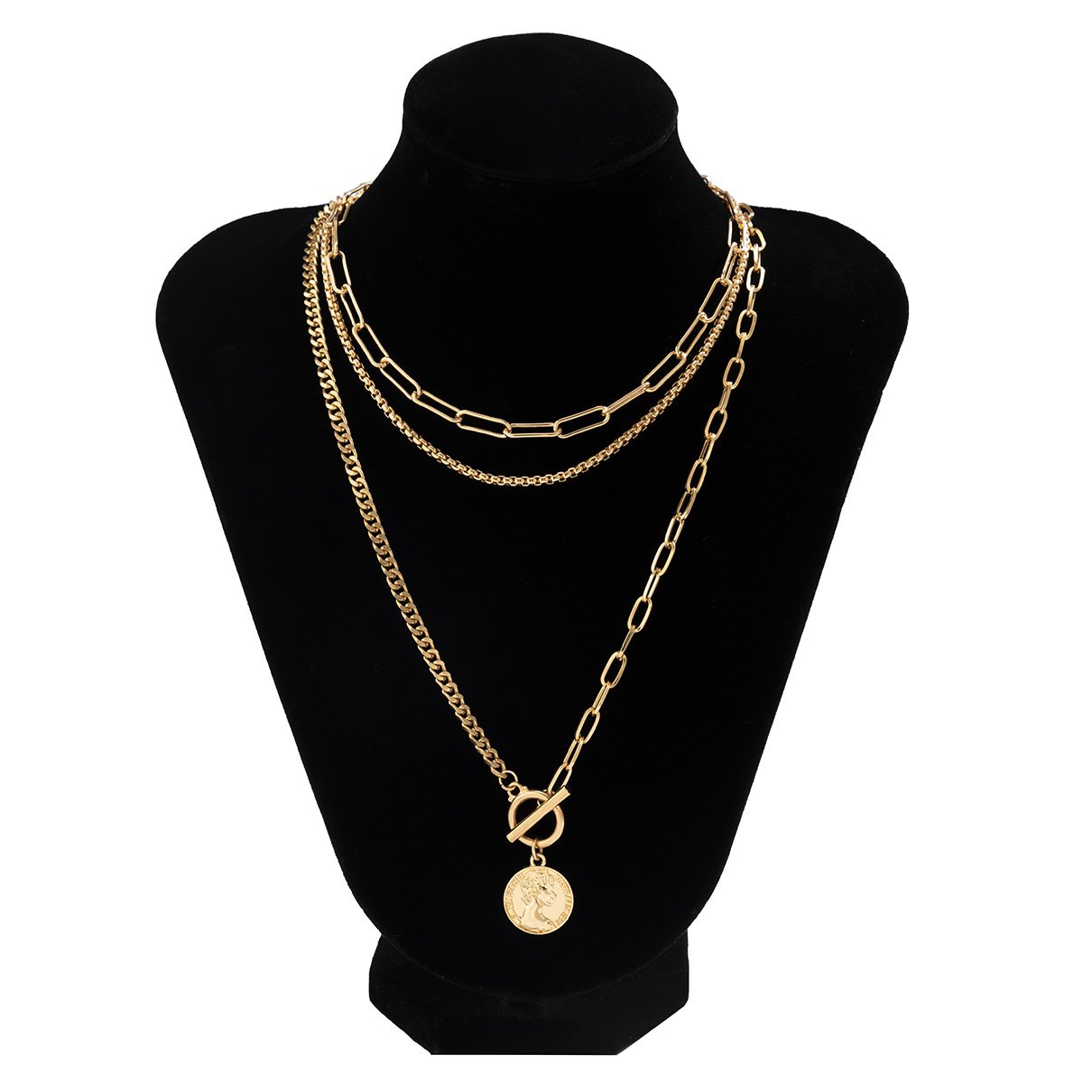 Jewelry Personality Cross Chain Set Necklace Retro Cold Stitching Embossed Portrait Necklace