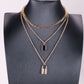 Mix and match geometric multi-layer jewelry square brand black diamond pendant snake bone chain temperament lock necklace
