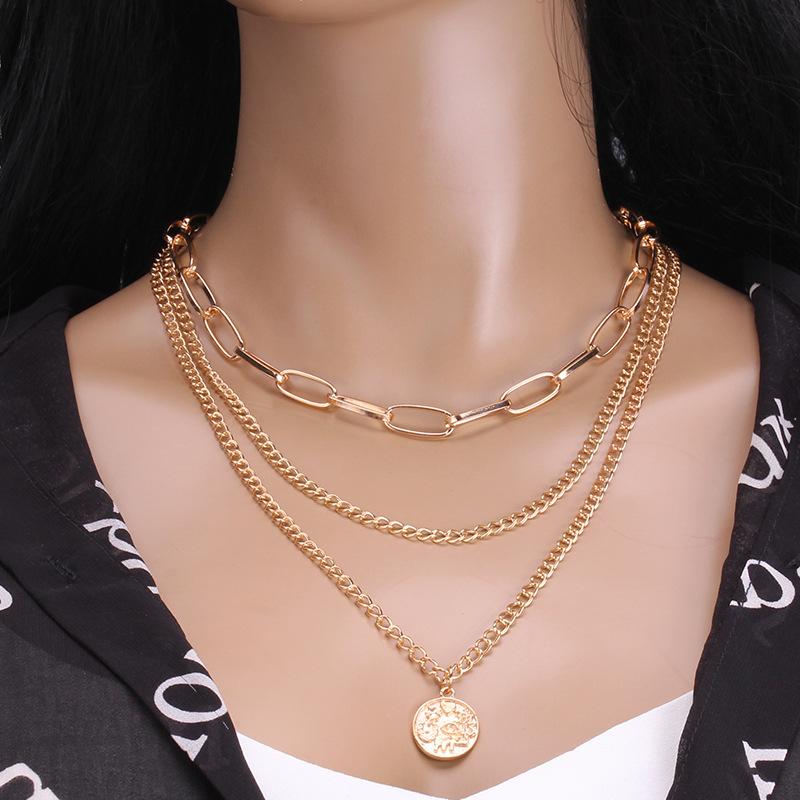 Fashion autumn and winter sweater sweater chain hip-hop ins copper coin decoration multi-layer necklace for men and women