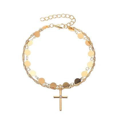 Temperament Simple Cross Bracelet Fashion Round Double Ladies Bracelet