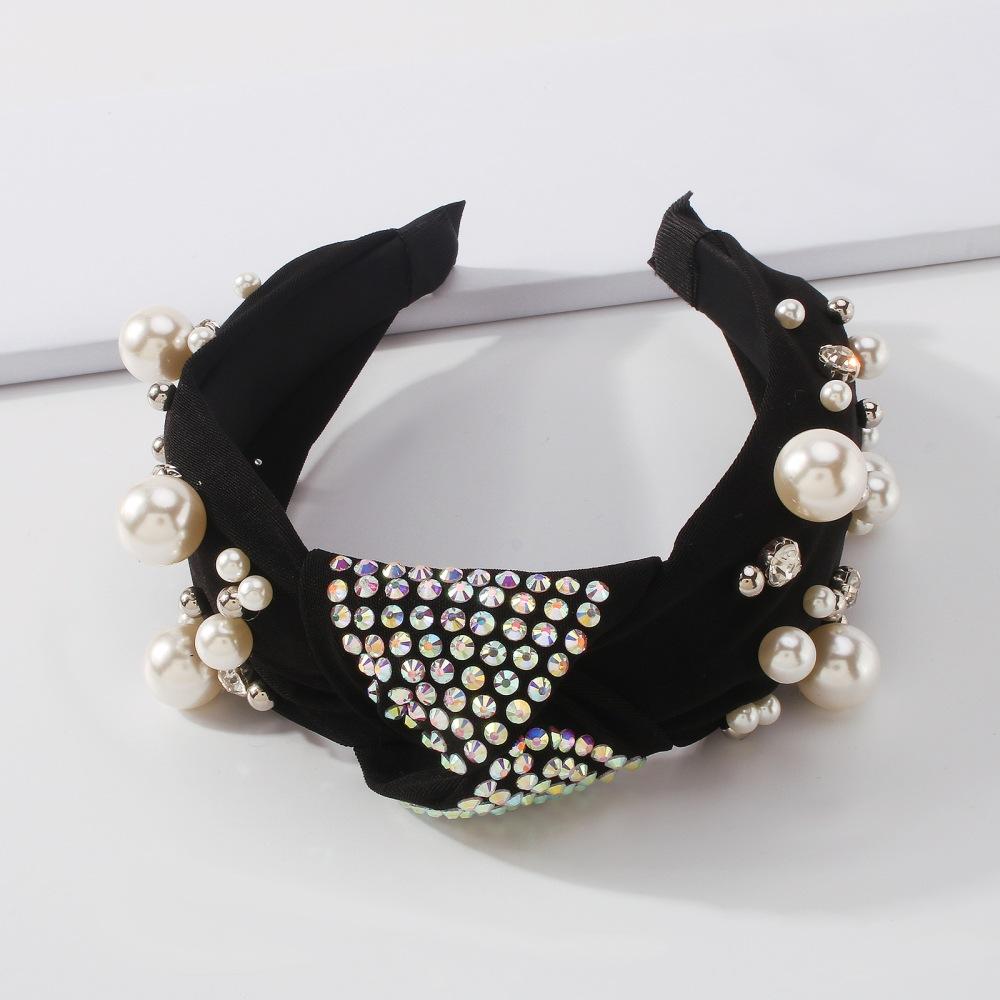 F396 Retro Temperament Hair Accessories Fashion Cross Knotted Imitation Pearl Headband Diamond Anti-slip Headband