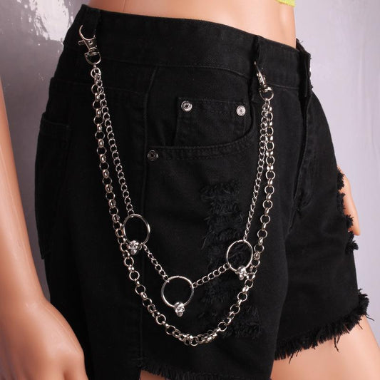 Personalized popular skull ring waist chain accessories hip-hop punk fashion double layer pants chain