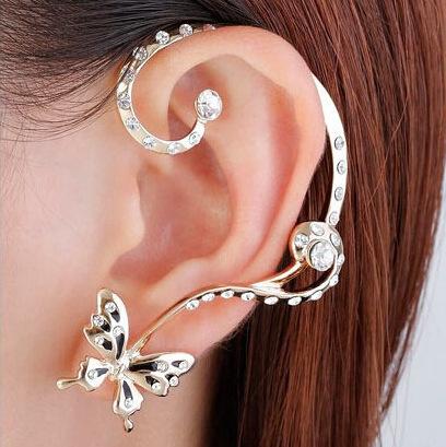Butterfly earrings exaggerated fashion no pierced ear clip jewelry diamond punk earrings
