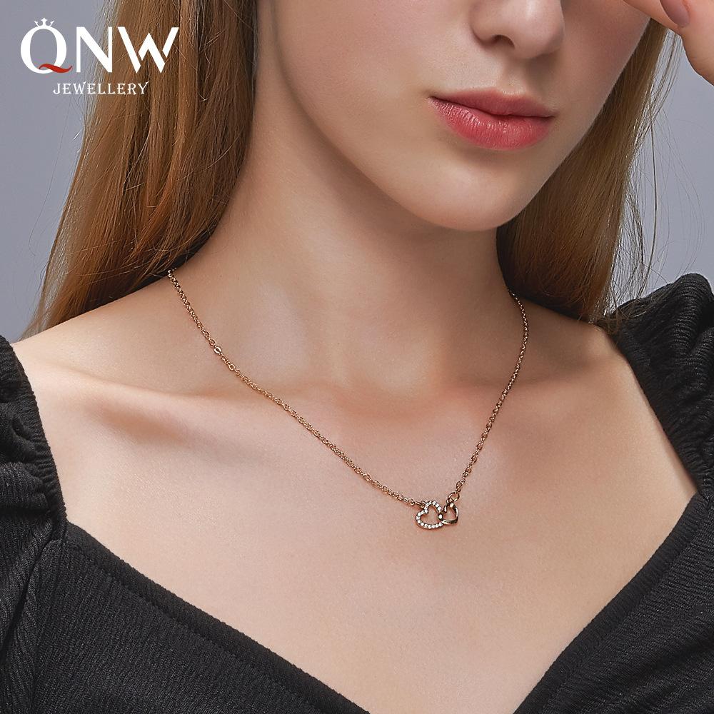 Simple and versatile love necklace temperament double heart pendant clavicle chain romantic Tanabata Valentine's Day gift