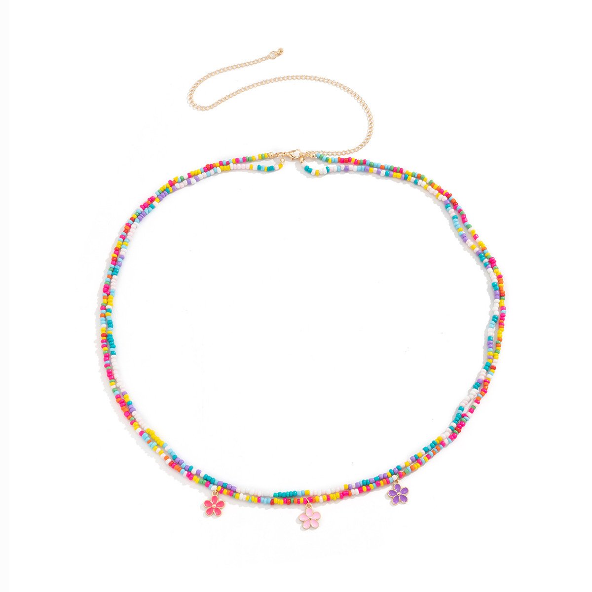 Summer Beach Vacation Colorful Flower Beads Waist Chain Feminine Geometric Elastic Body Chain